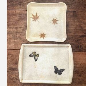 Vintage Fiberglass Set of 2 Lap Trays - Butterflies and Leaves, MCM Atomic Era